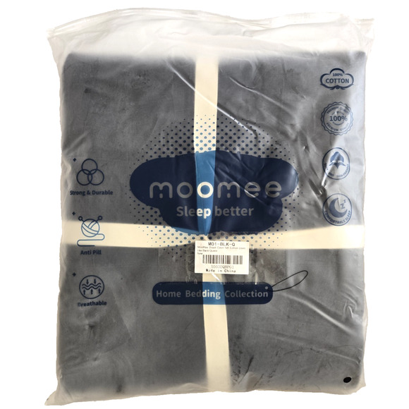 MooMee Bedding Duvet Cover Set 100% Washed Cotton Twill Linen Like Black Queen - Picture 7 of 7